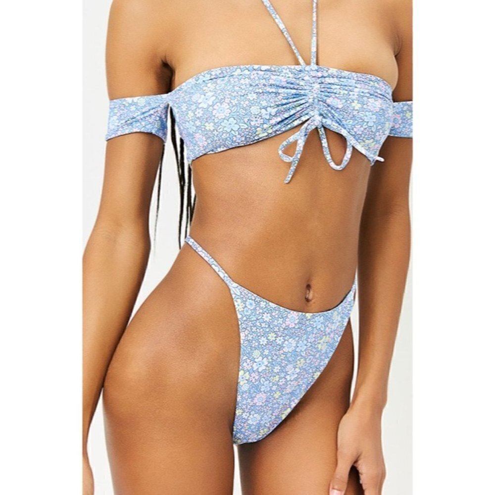 Frankie’s Bikinis Women’s Floral Jagger Off Shoulder Bikini Top Size M Vacation